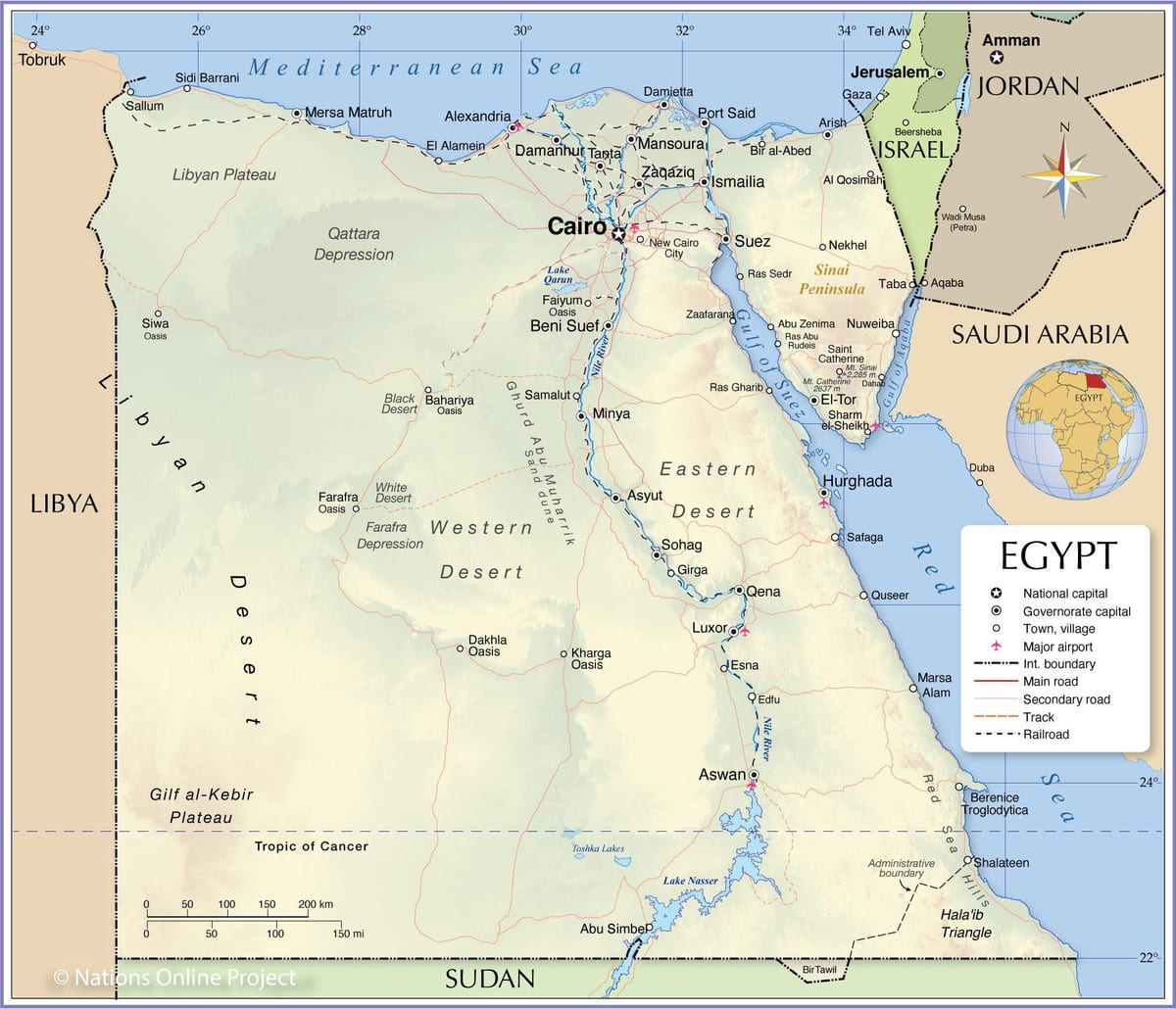 Caïro op de kaart van Egypte
